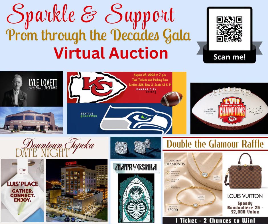 Promotional graphic for the Ronald McDonald House Sparkle & Support Prom Through the Decades Gala, featuring a Tickets On Sale Now banner over a dark glittering background with disco ball and prom-themed accents.